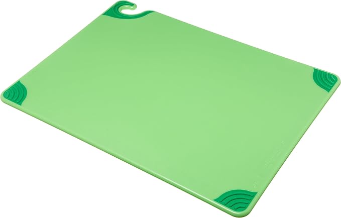 San Jamar Saf-T-Grip Plastic Cutting Board with Safety Hook, 18" x 24" x 0.5", Green